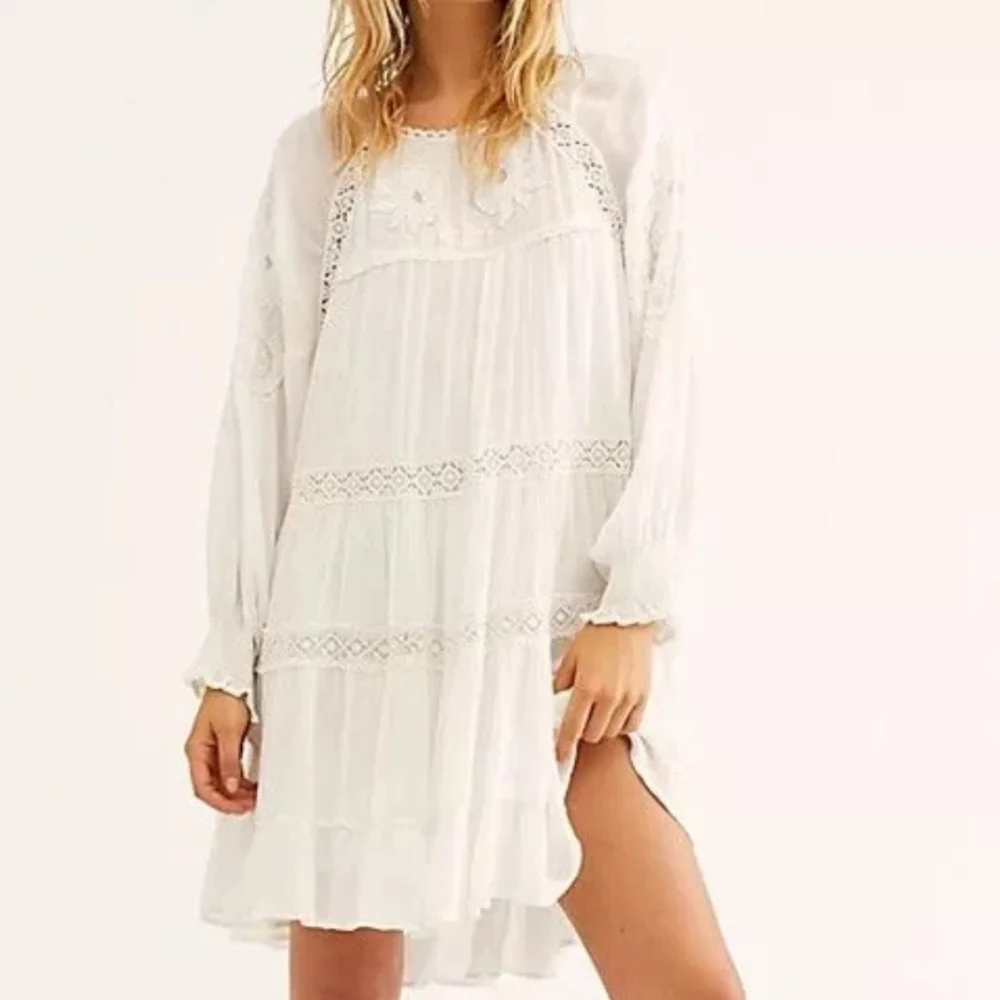 Free People NWT Piece Of Your Heart Floral Embroidered Lace Mini Dress Ivory S - Picture 6 of 8